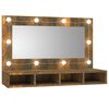 vidaXL Omarica z ogledalom in LED lučkami dimljen hrast 90x31,5x62 cm