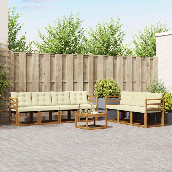 vidaXL Zunanja garnitura za sedenje z blazino 8 pcs Naravna in smetana