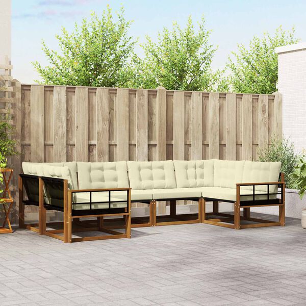 vidaXL Zunanja garnitura za sedenje z blazino 6 pcs Naravna in smetana