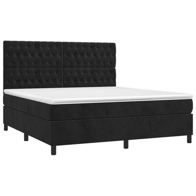 vidaXL Box spring postelja z vzmetnico LED črna 160x200 cm žamet