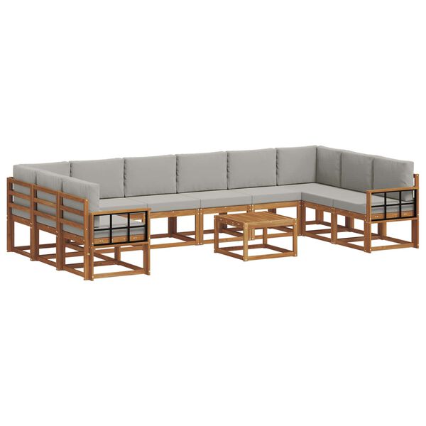 vidaXL Zunanja garnitura za sedenje 11 pcs Naravna in svetlo siva