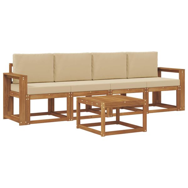 vidaXL Zunanja garnitura za sedenje z blazino 5 pcs Naravna in bež