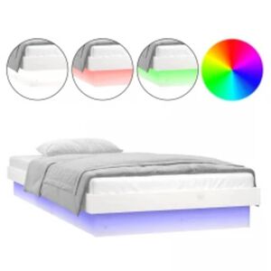 vidaXL LED posteljni okvir bel 90x200 cm trden les