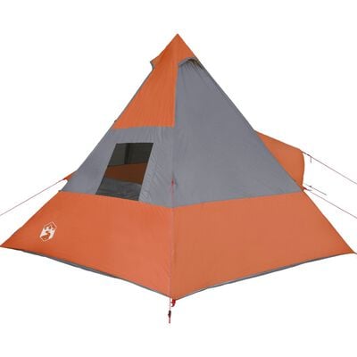 vidaXL Šotor za kampiranje za 7 oseb siv in oranžen vodoodporen