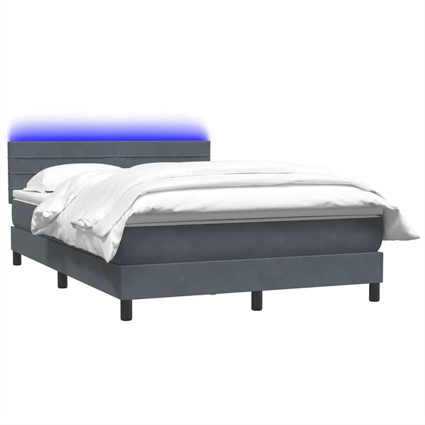 vidaXL Box spring postelja z vzmetnico LED temno siva 160x220 cm žamet
