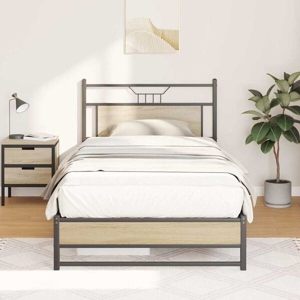 vidaXL Posteljni okvir brez vzmetnice hrast 100x200 cm inženirski les