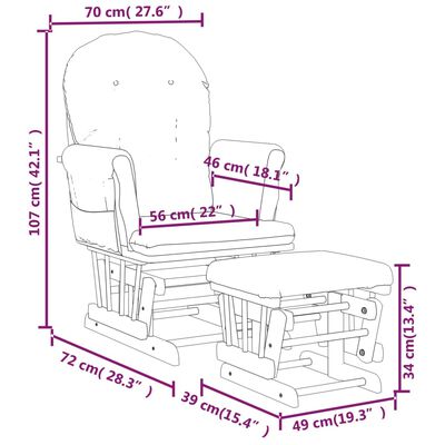 vidaXL Gugalni stol s stolčkom svetlo roza blago