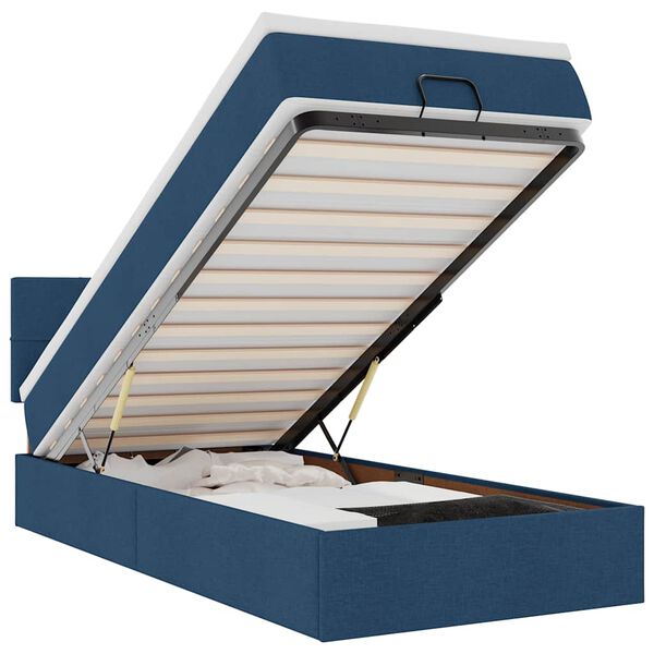 vidaXL Otomanska postelja z vzmetnico & LED modra 90x200 cm Tkanina