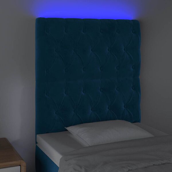 vidaXL LED posteljno vzglavje temno modro 80x7x118/128 cm žamet
