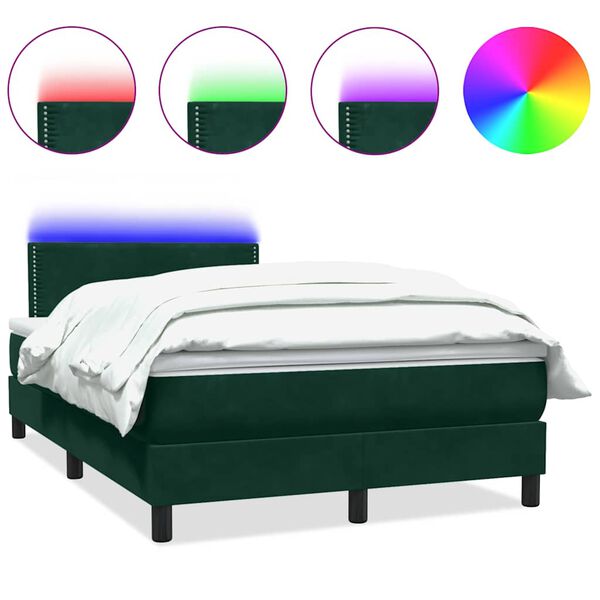 vidaXL Box spring postelja z vzmetnico LED temno zelena 120x210 cm žamet