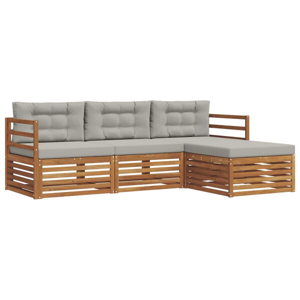 vidaXL Zunanja garnitura za sedenje 4 pcs Naravna in svetlo siva
