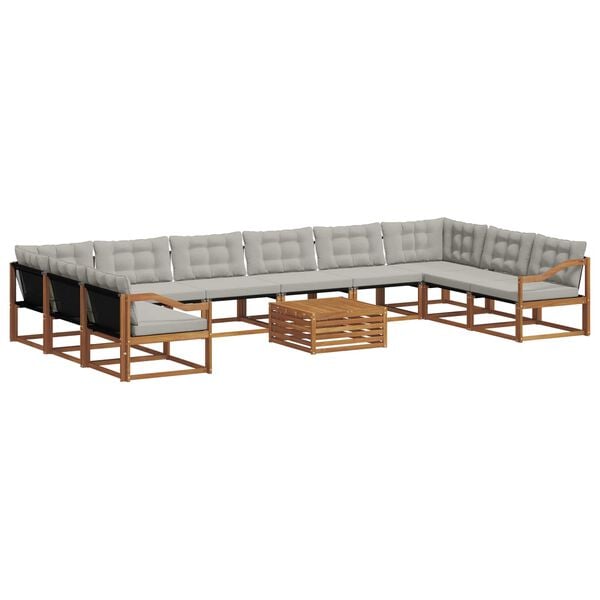 vidaXL Zunanja garnitura za sedenje 11 pcs Naravna in svetlo siva