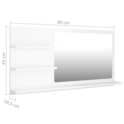 vidaXL Kopalniško ogledalo visok sijaj belo 90x10,5x45 cm iverna pl.