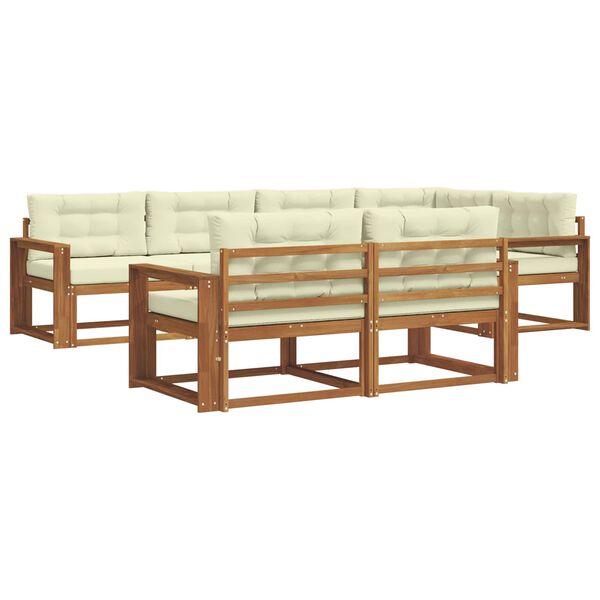 vidaXL Zunanja garnitura za sedenje z blazino 7 pcs Naravna in smetana