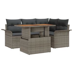 vidaXL Vrtna sedežna garnitura s shranjevanjem 5 pcs Siva Poly ratan
