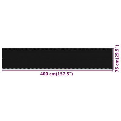vidaXL Balkonsko platno črno 75x400 cm HDPE