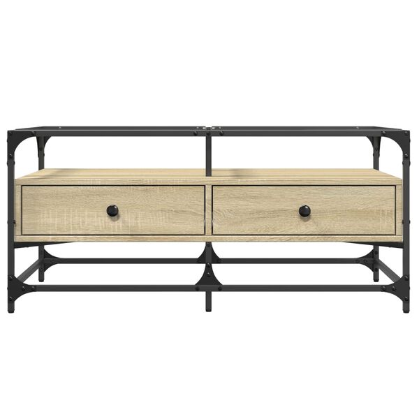 vidaXL Klubska mizica s steklom sonoma hrast 98,5x50x45 cm jeklo