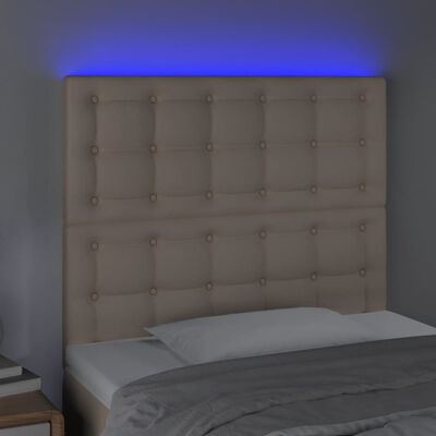 vidaXL LED posteljno vzglavje kapučino 80x5x118/128 cm umetno usnje