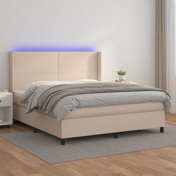 vidaXL Box spring postelja z vzmetnico LED kapučino 160x200 cm