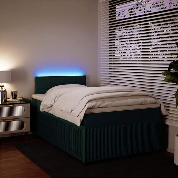 vidaXL Box spring postelja z vzmetnico temno zelen 120x190 cm žamet