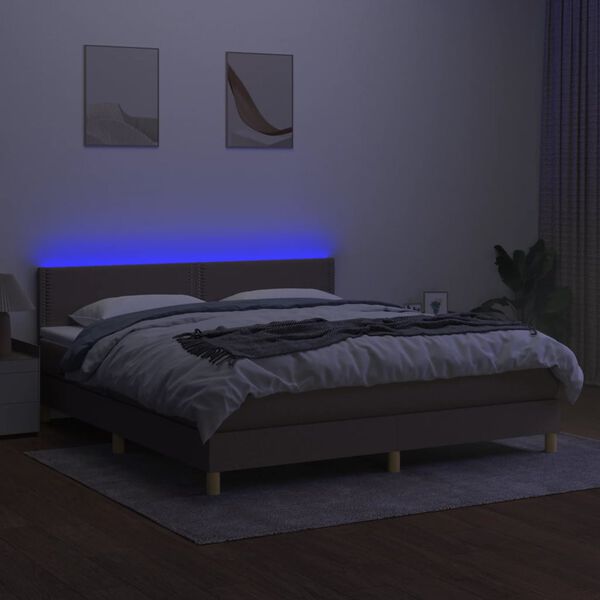 vidaXL Box spring postelja z vzmetnico LED taupe 180x200 cm blago