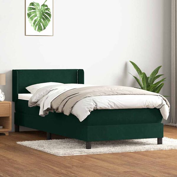 vidaXL Box Spring postelja z vzmetnico Temno zelena 200x210 cm Žamet