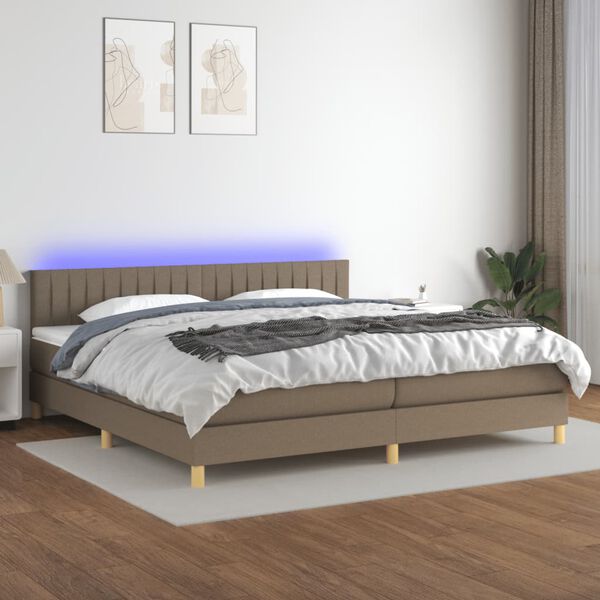 vidaXL Box spring postelja z vzmetnico LED taupe 200x200 cm blago