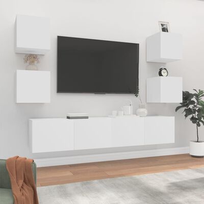 vidaXL Komplet TV omaric 6-delni bel inženirski les