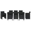 vidaXL Komplet za jedilnico v vrtu z blazino 9 pcs Črna poli ratan