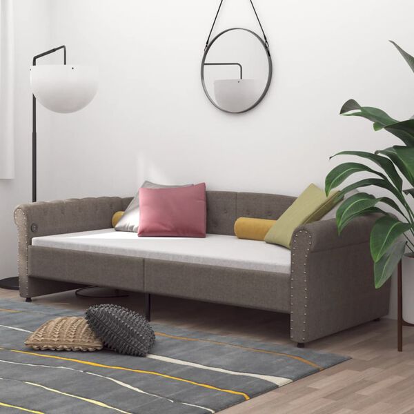 vidaXL Dnevna postelja z vzmetnico USB taupe blago 90x200 cm