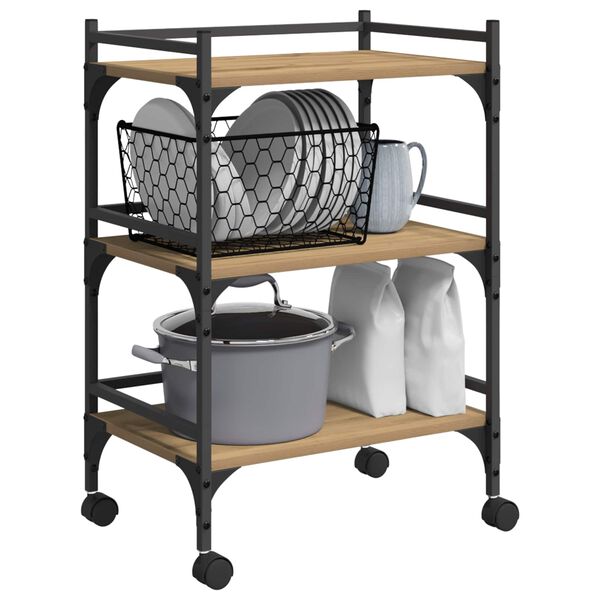 vidaXL Kuhinjski voziček Umetni hrast 50 x 35 x 75.5 cm