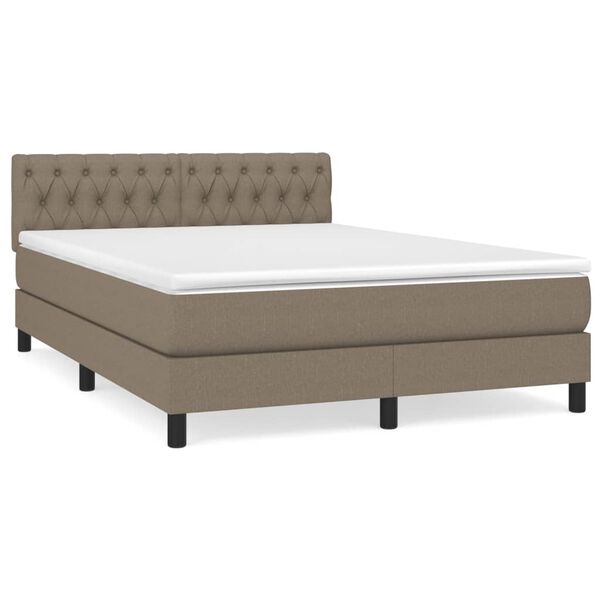 vidaXL Box spring postelja z vzmetnico taupe 140x190 cm blago