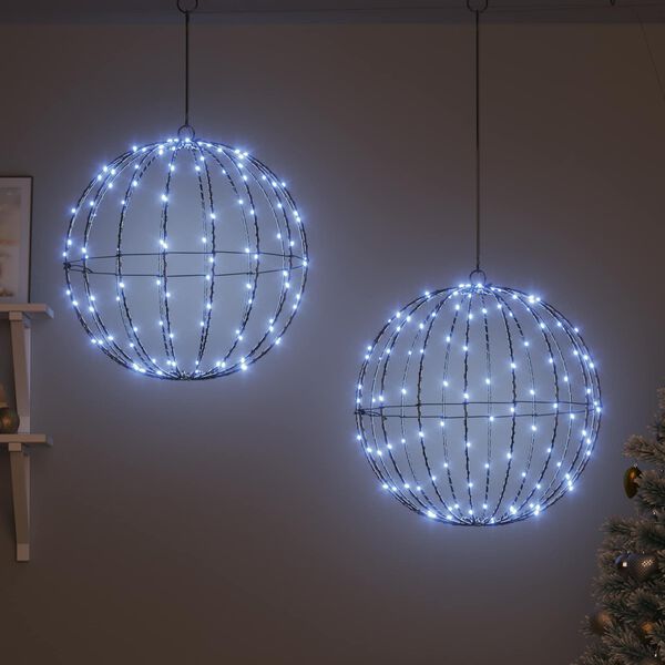 vidaXL Žogica med 320 LED 2 pcs Hladno bela 50,5 x 50,5 x 52 cm Kovina