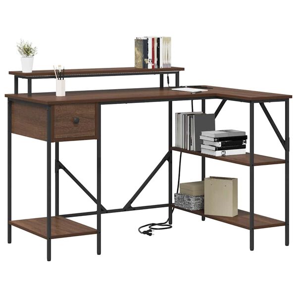 vidaXL Miza z LED lučmi Rjav hrast 120 x 79 x 86,5 cm Konstruiran les