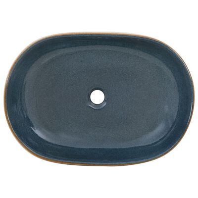 vidaXL Nadpultni umivalnik peščen in moder ovalen 59x40x14 cm keramika
