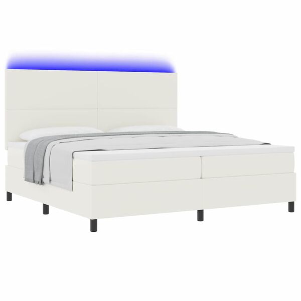 vidaXL LED Box Spring Postelja z vzglavjem Krema in bela 200 x 200 cm