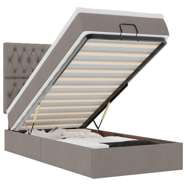 vidaXL Otomanski posteljni okvir z vzmetnico taupe 100x200 cm blago