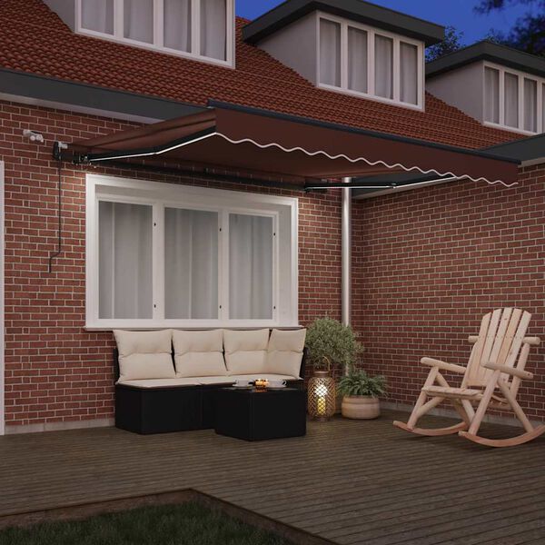 vidaXL Avtomatsko zložljiva tenda z LED rjava 300x250 cm