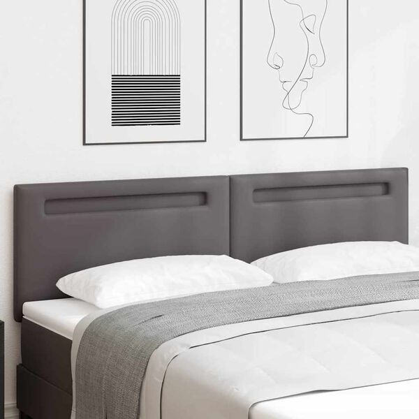 vidaXL LED glava postelje Siva 180 cm Umjetno usnje