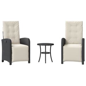 vidaXL Bistro garnitura 3-delna z blazinami črn poli ratan