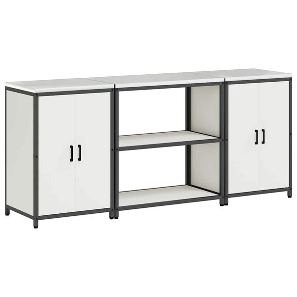 vidaXL Kuhinjski set za shranjevanje z vrati 3 pcs Bela Mlinjeni jeklo