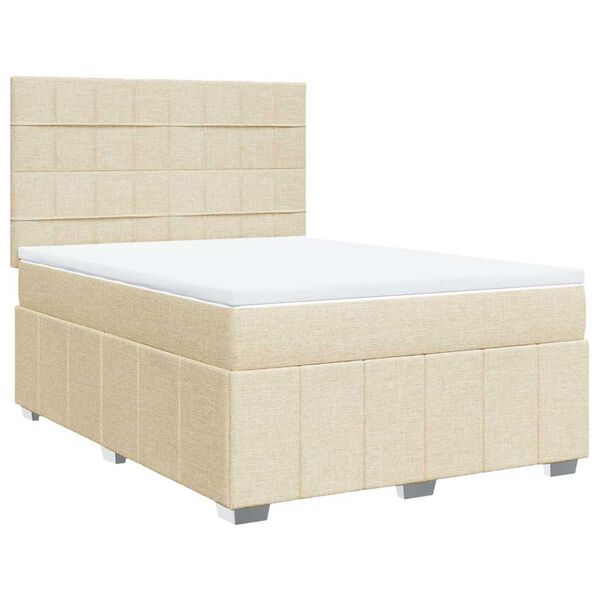 vidaXL Box spring postelja z vzmetnico krem 140x190 cm blago