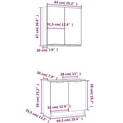 vidaXL Komplet kopalniških omaric 2-delni betonsko siv inženirski les