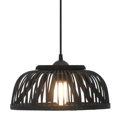 vidaXL Viseča svetilka črna iz bambusa 37x15,5 cm 40 W polokrogla E27