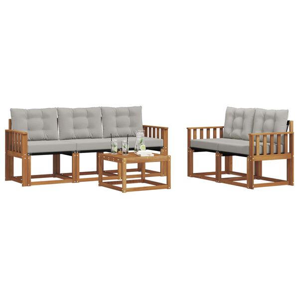 vidaXL Zunanja garnitura za sedenje 6 pcs Naravna in svetlo siva