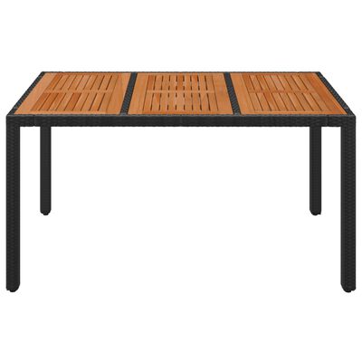 vidaXL Vrtna miza z leseno mizno ploščo črna 150x90x75 cm poli ratan