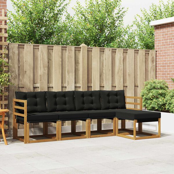 vidaXL Zunanja garnitura za sedenje z blazino 5 pcs Naravna in črna