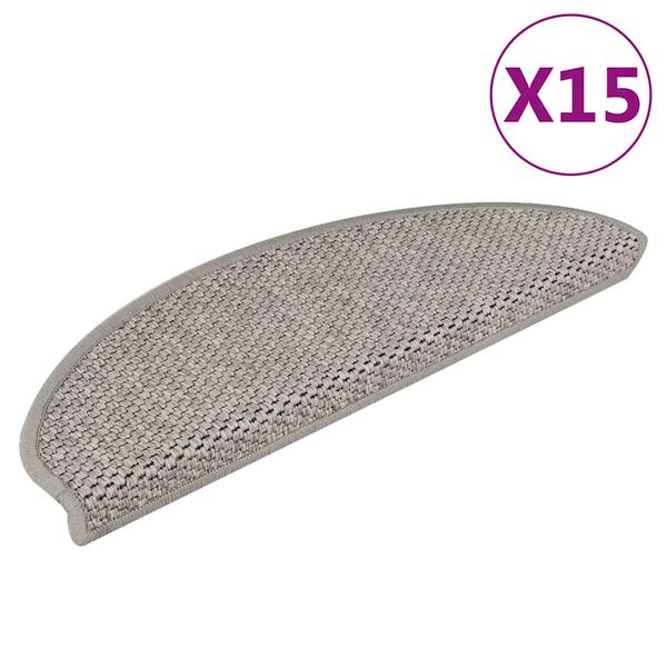 vidaXL Samolepilne preproge za stopnice sisal 15 kosov 65x21x4 srebrne