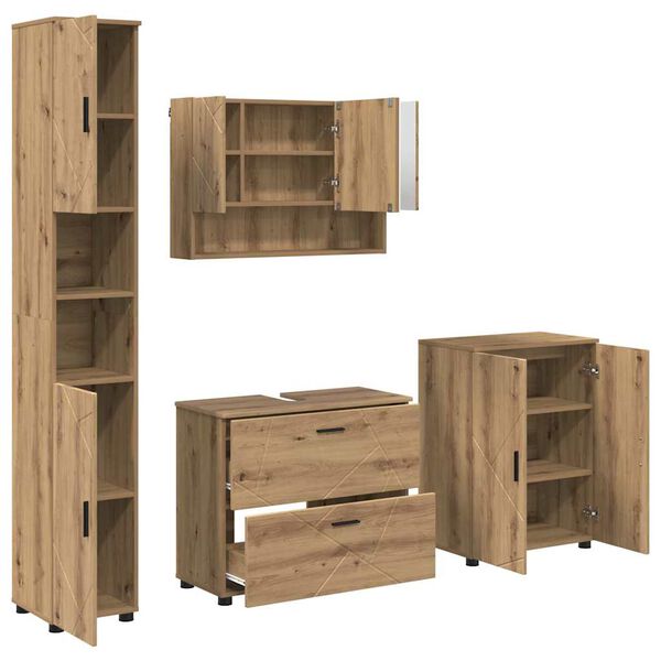 vidaXL Komplet pohištva za kopalnico s predalom 4 pcs artisan hrast