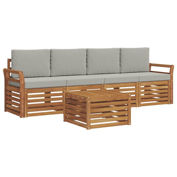 vidaXL Sedežne garniture z blazino 5 pcs Naravna in svetlo siva